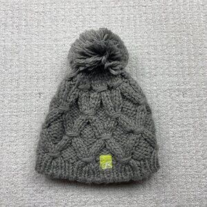 Klim Snowmobile Gear Heavy Cable Knit Beanie Poofy Puff Bom Winter Hat Grey
